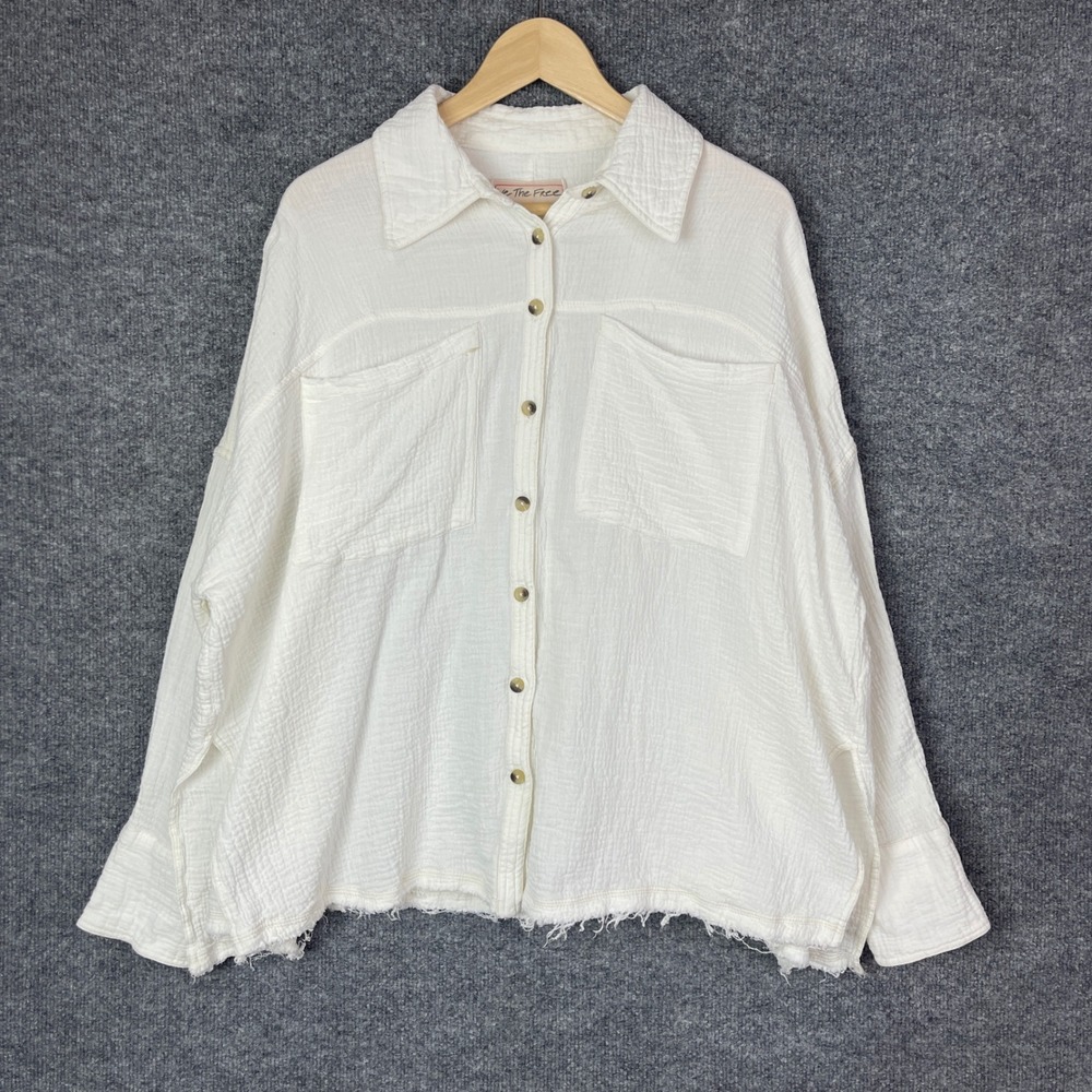 We The Free Button Down Shirt Womens Small White Gauze Raw Hem Top - Picture 1 of 10